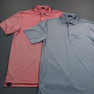 Turtleson Mens Performance Golf Polo Shirt Lot of 2 Striped Red Blue Size Medium